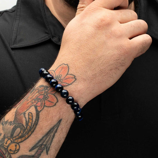 Men's 10mm Blue Tiger Eye Stone Bead Bracelet