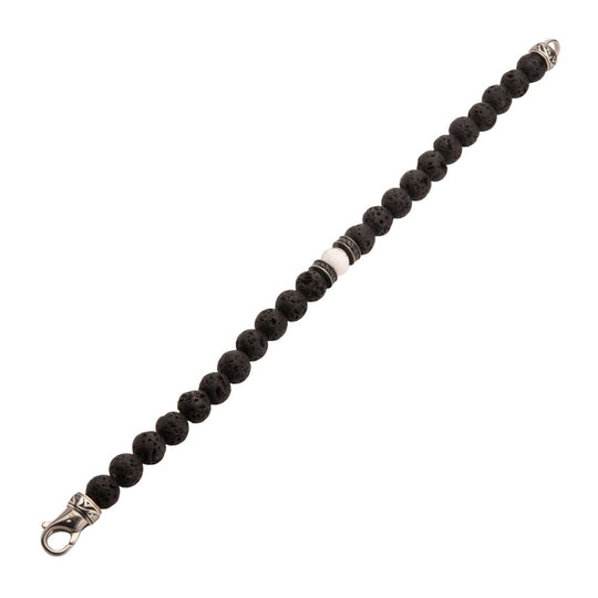 Men’s 8mm Howlite & Lava Stone Bracelet – Black CZ Clasp
