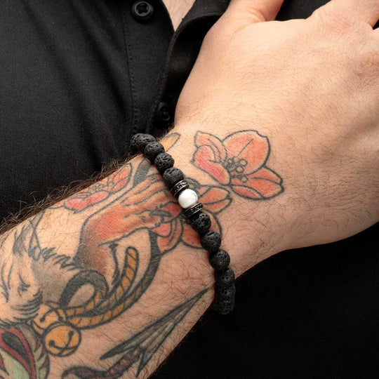 Men’s 8mm Howlite & Lava Stone Bracelet – Black CZ Clasp