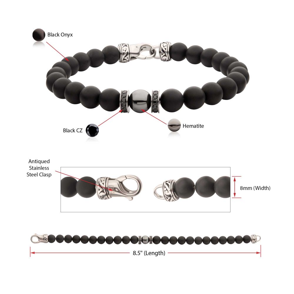 Men’s 8mm Hematite & Black Onyx Bracelet