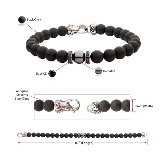 Men’s 8mm Hematite & Black Onyx Bracelet
