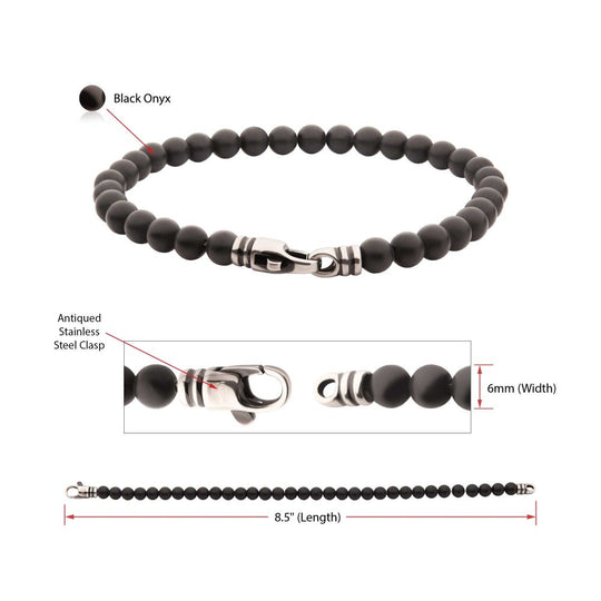 Men’s 6mm Black Onyx Stone Bead Bracelet