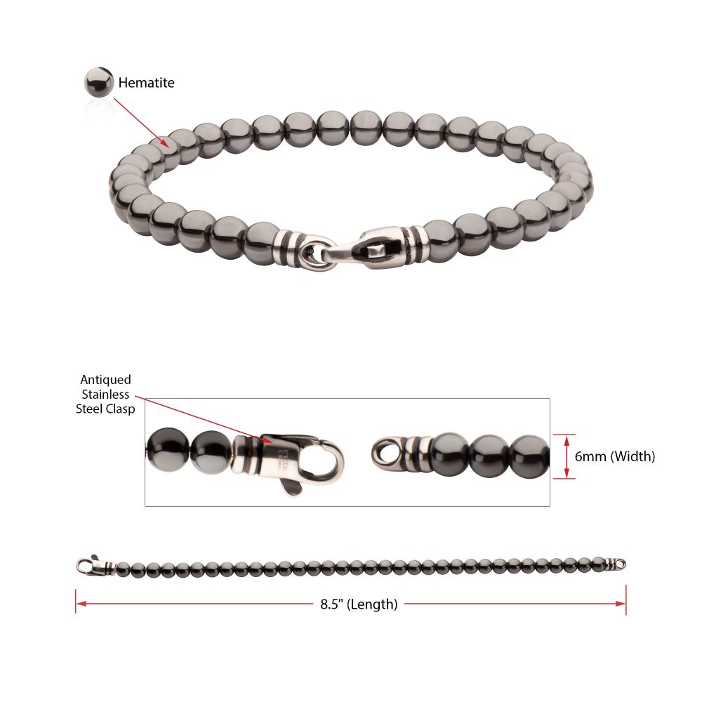 Men’s 6mm Hematite Stone Bead Bracelet