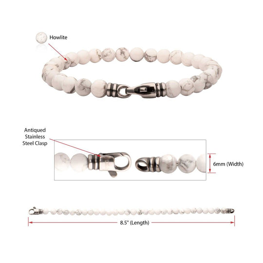 Men’s 6mm Howlite Stone Bead Bracelet