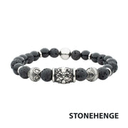 Black Onyx & Lava Stone with Fleur-de-lis Cast Steel Bead Bracelet