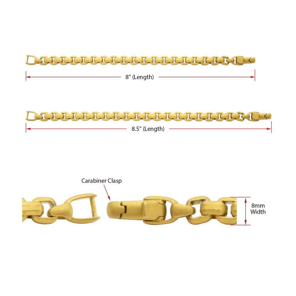 Men’s 8mm 18Kt Gold IP Stainless Steel Box Chain Bracelet