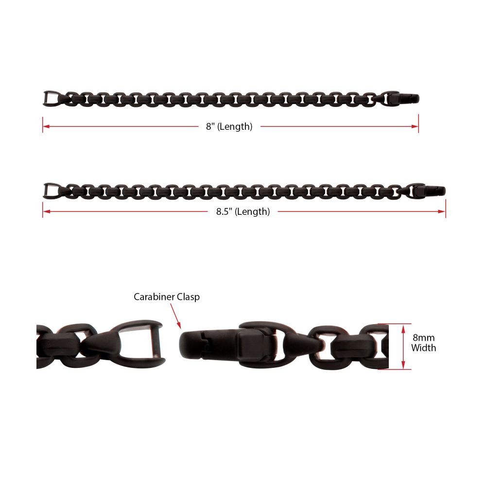 Men’s 8mm Matte Black Stainless Steel Box Chain Bracelet