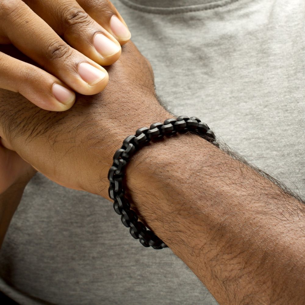 Men’s 8mm Matte Black Stainless Steel Box Chain Bracelet