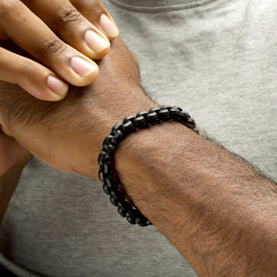 Men’s 8mm Matte Black Stainless Steel Box Chain Bracelet