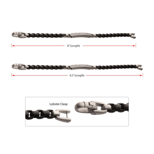 Men's Black IP Steel Box Chain Bracelet with Damascus Steel Plate