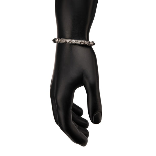 Men's Black IP Steel Box Chain Bracelet with Damascus Steel Plate