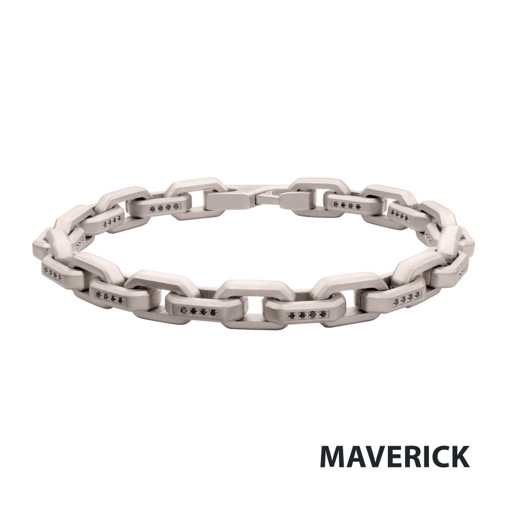 Men's 8mm Matte Stainless Steel Interlock Link Bracelet with Black Spinel