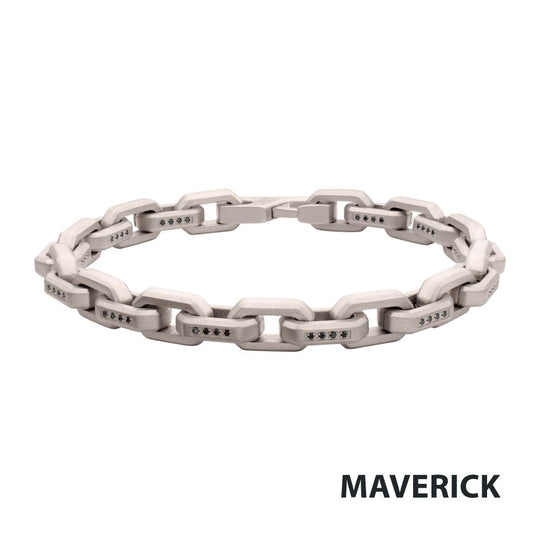Men's 8mm Matte Stainless Steel Interlock Link Bracelet with Black Spinel