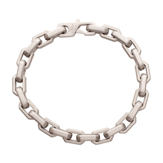 Men's 8mm Matte Stainless Steel Interlock Link Bracelet with Black Spinel