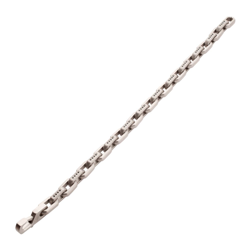 Men's 8mm Matte Stainless Steel Interlock Link Bracelet with Black Spinel