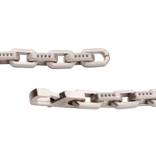 Men's 8mm Matte Stainless Steel Interlock Link Bracelet with Black Spinel