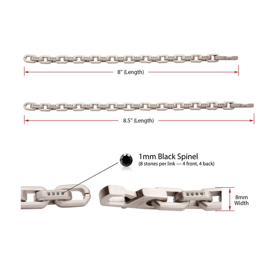 Men's 8mm Matte Stainless Steel Interlock Link Bracelet with Black Spinel
