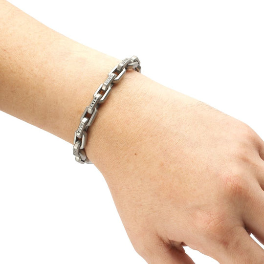Men's 8mm Matte Stainless Steel Interlock Link Bracelet with Black Spinel