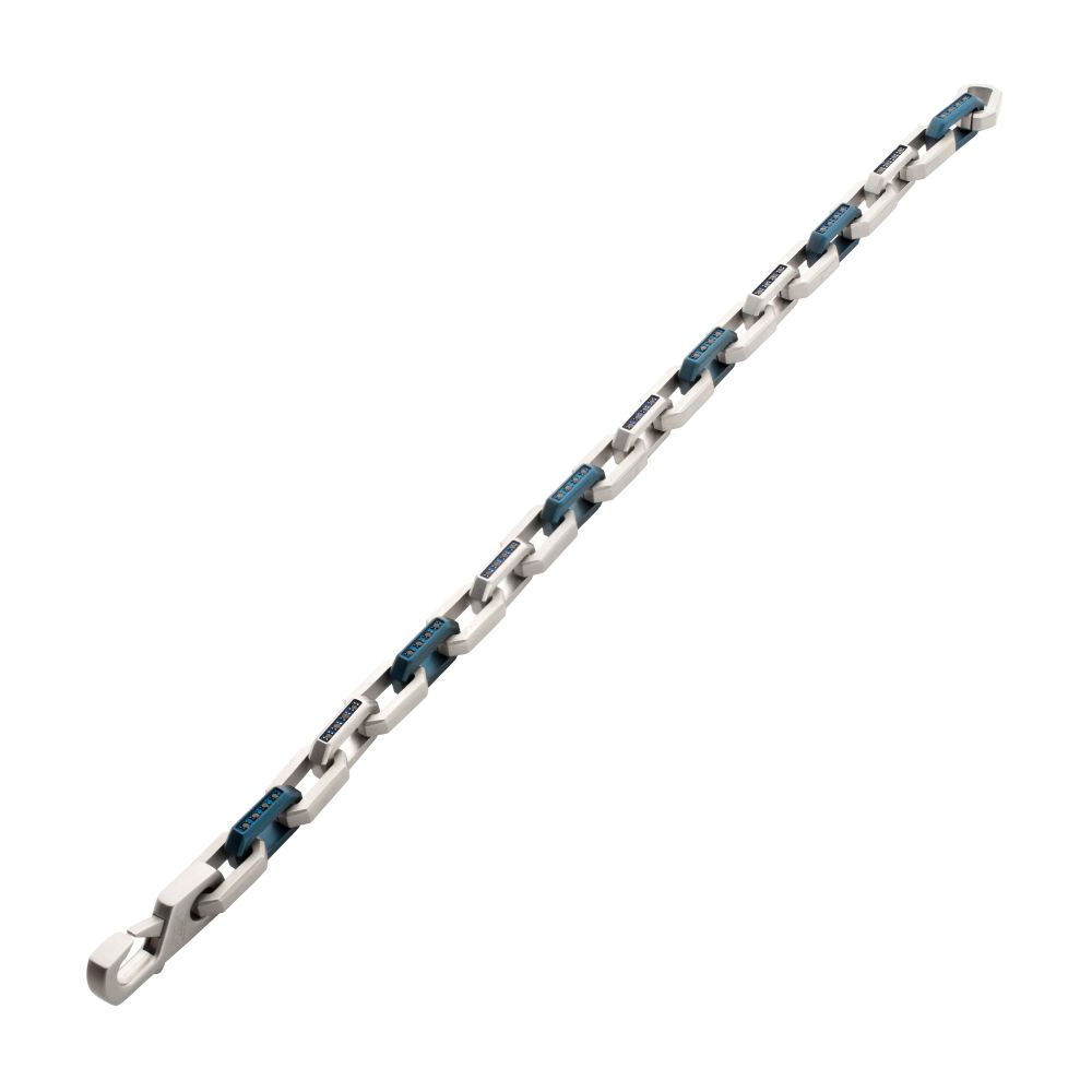 Men's Matte Blue Paper Clip Chain Bracelet with Black Sapphire