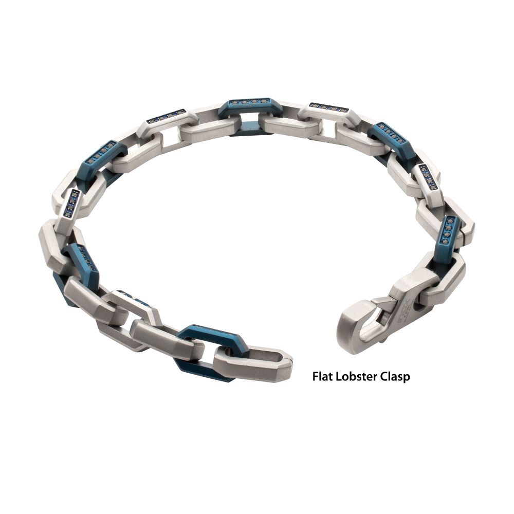 Men's Matte Blue Paper Clip Chain Bracelet with Black Sapphire