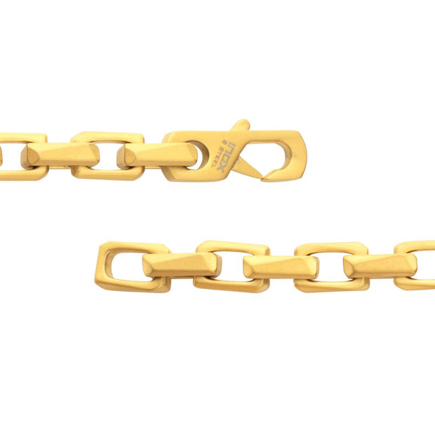 Men's 18Kt Gold IP Stainless Steel Interlock Link Bracelet with Black Spinel | 7.5mm Matte Finish