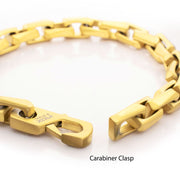 Men's 18Kt Gold IP Stainless Steel Interlock Link Bracelet with Black Spinel | 7.5mm Matte Finish