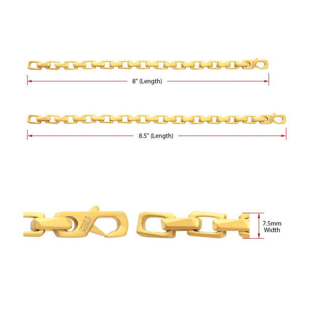 Men's 18Kt Gold IP Stainless Steel Interlock Link Bracelet with Black Spinel | 7.5mm Matte Finish