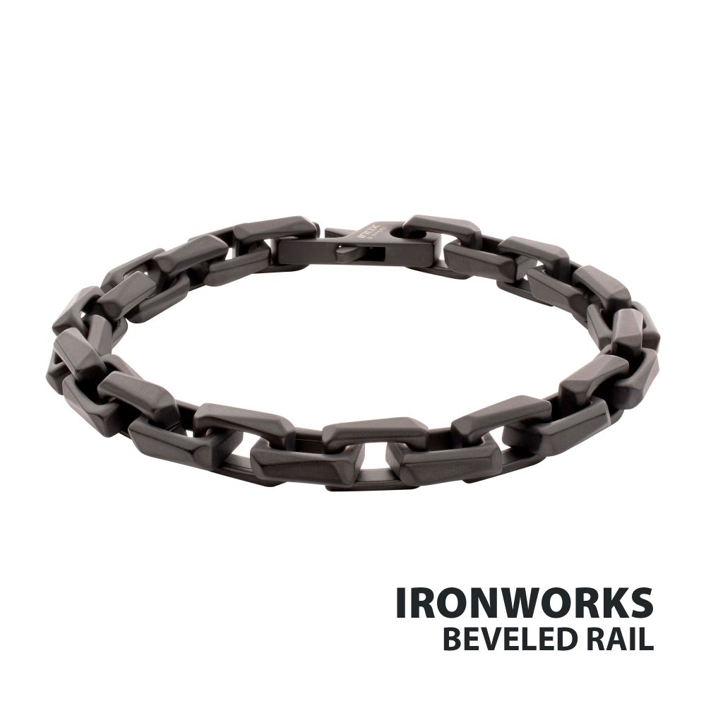 Men's Black IP Steel Interlock Link Bracelet with Black Spinel