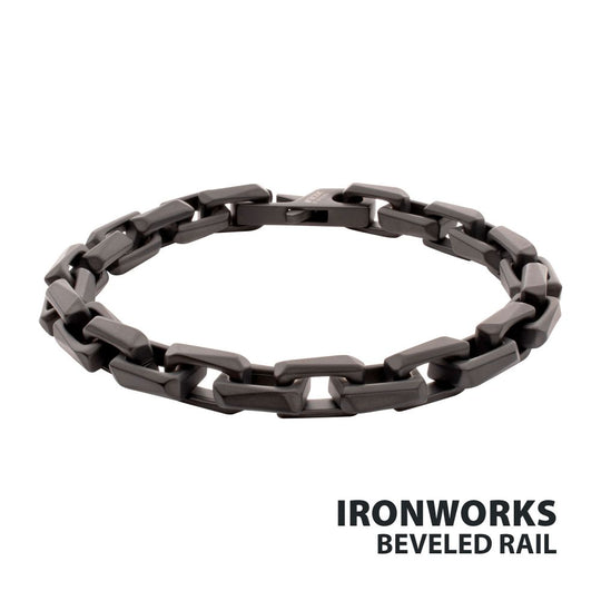 Men's Black IP Steel Interlock Link Bracelet with Black Spinel