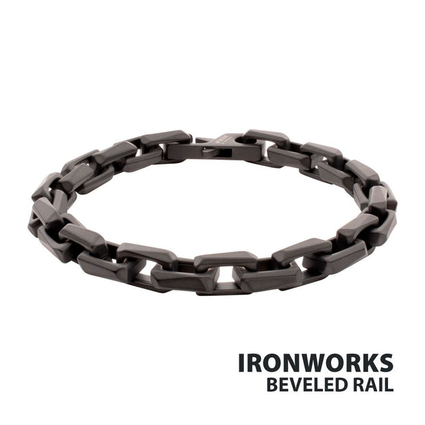 Men's Black IP Steel Interlock Link Bracelet with Black Spinel – 7.5mm Matte Finish