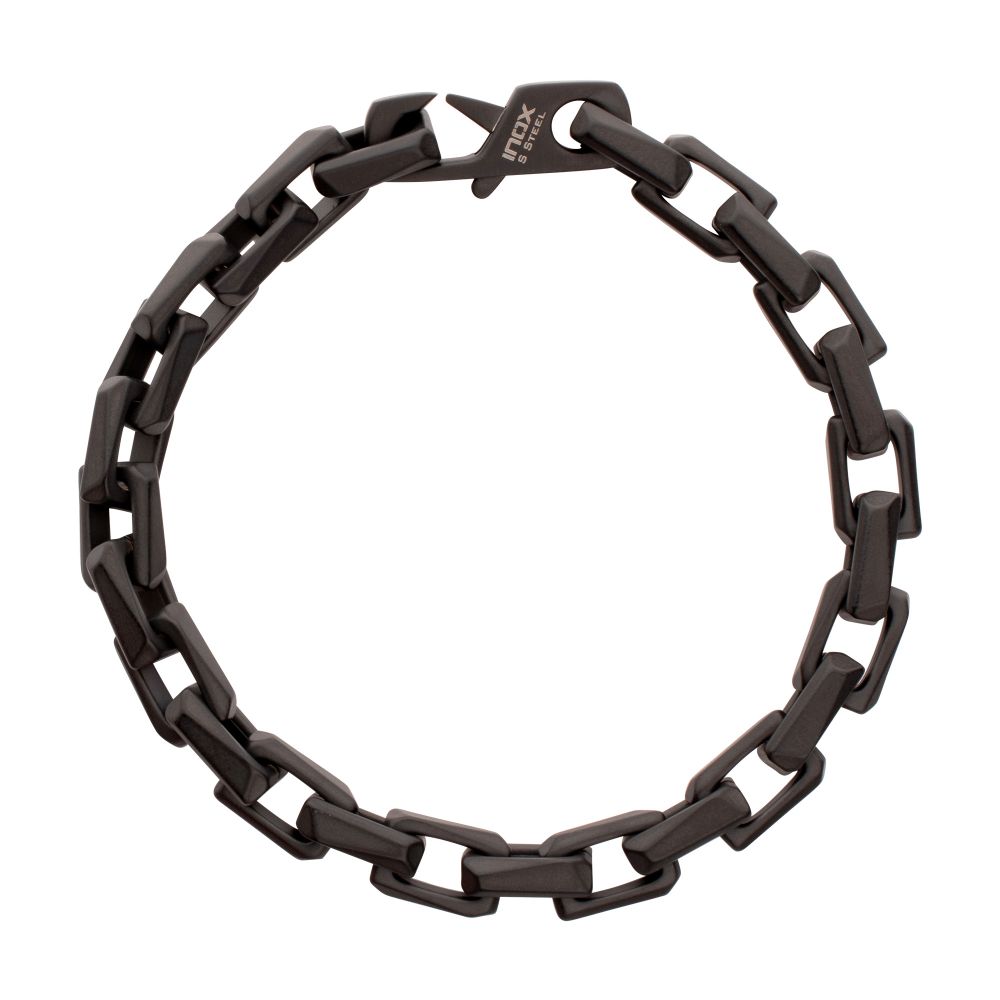 Men's Black IP Steel Interlock Link Bracelet with Black Spinel