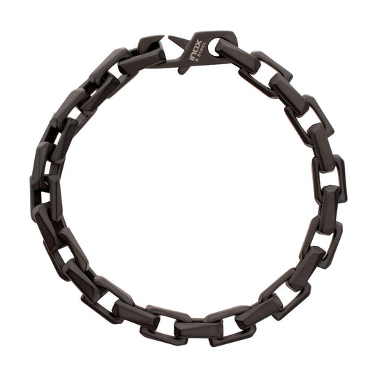Men's Black IP Steel Interlock Link Bracelet with Black Spinel