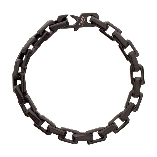 Men's Black IP Steel Interlock Link Bracelet with Black Spinel – 7.5mm Matte Finish