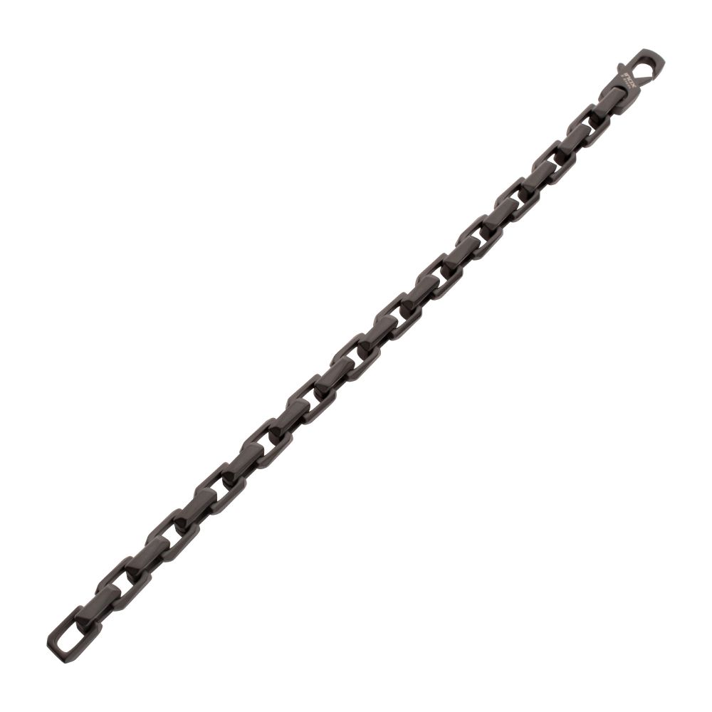 Men's Black IP Steel Interlock Link Bracelet with Black Spinel