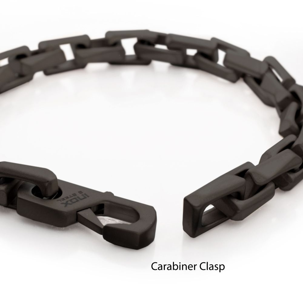 Men's Black IP Steel Interlock Link Bracelet with Black Spinel