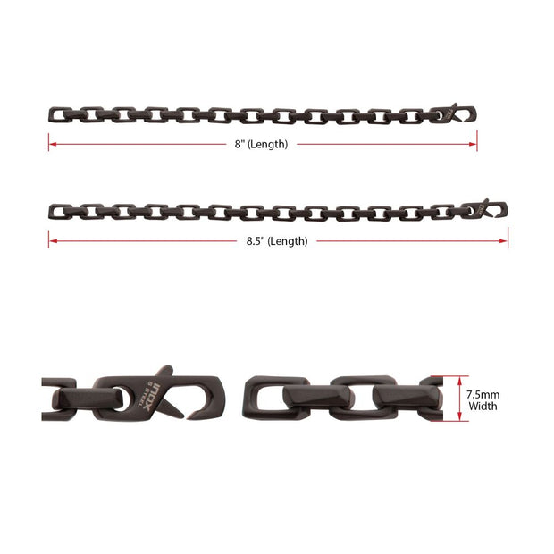 Men's Black IP Steel Interlock Link Bracelet with Black Spinel – 7.5mm Matte Finish