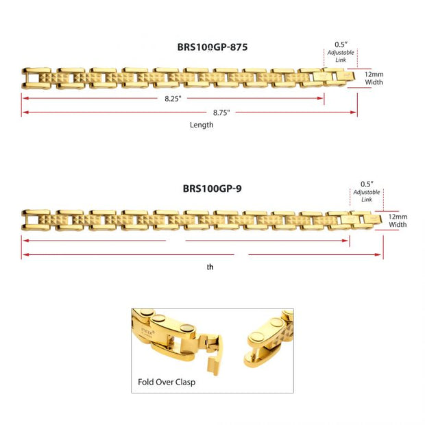 18Kt Gold IP Steel with Matte Finish Pyramid Stud Pattern & High Polished Finish Link Bracelet