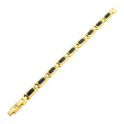 Men's 18Kt Gold IP Black Onyx & Tiger Eye Link Bracelet | Size Adjustable Stainless Steel