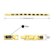 Men's 18Kt Gold IP Black Onyx & Tiger Eye Link Bracelet | Size Adjustable Stainless Steel