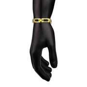 Men's 18Kt Gold IP Black Onyx & Tiger Eye Link Bracelet | Size Adjustable Stainless Steel