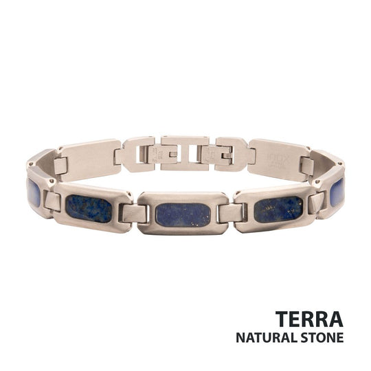 Men's Stainless Steel Lapis Lazuli Link Bracelet