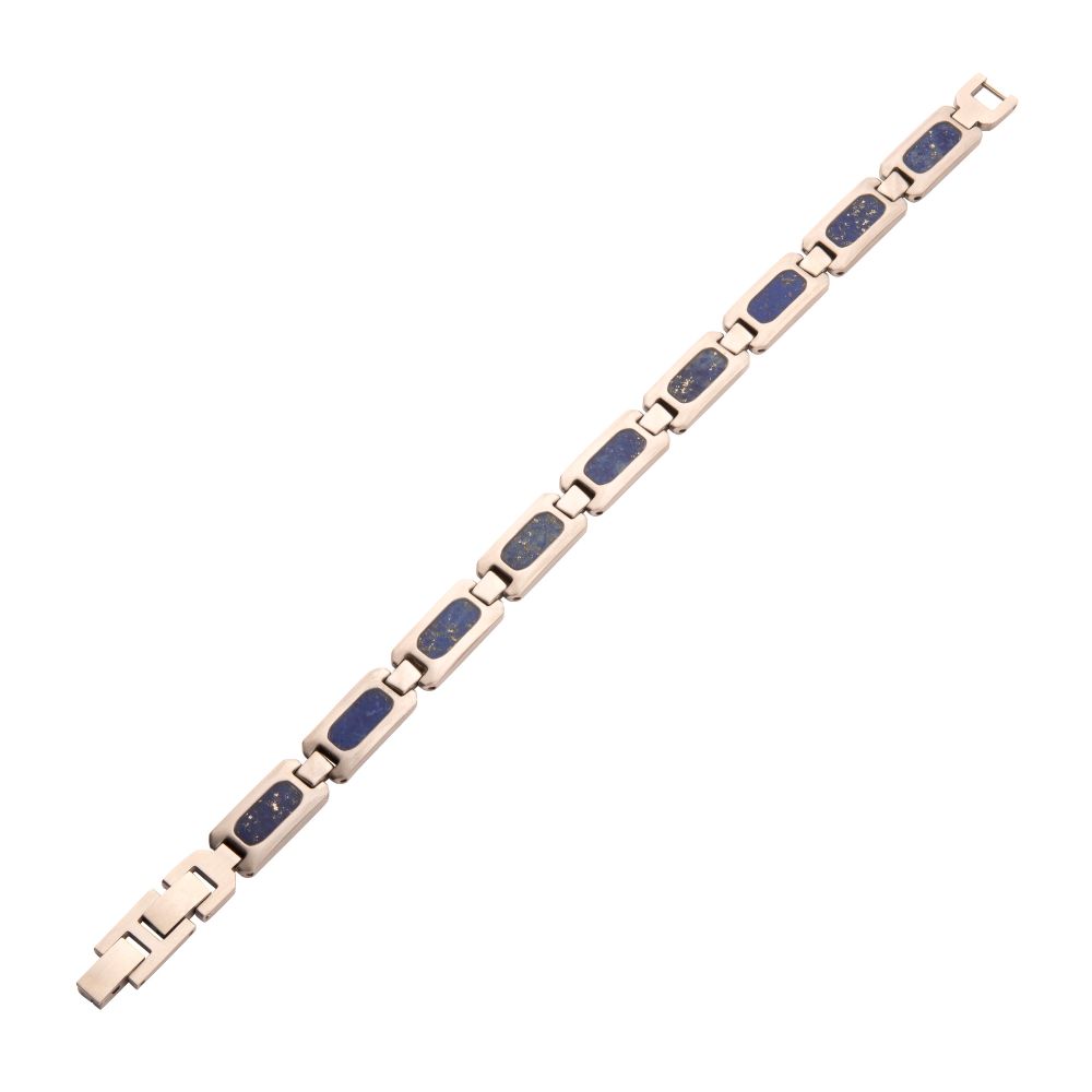 Men's Stainless Steel Lapis Lazuli Link Bracelet