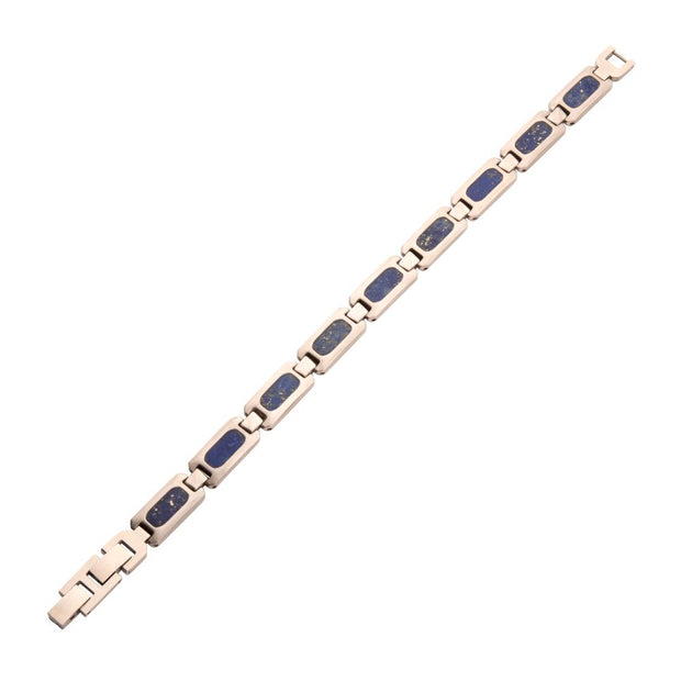 Matte Finish Stainless Steel Lapis Lazuli Stone Inlay Sizeable Link Bracelet
