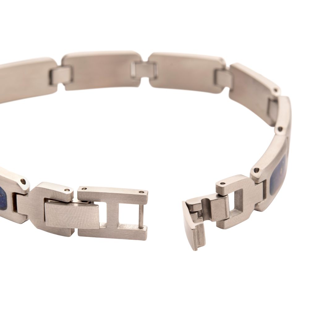 Men's Stainless Steel Lapis Lazuli Link Bracelet