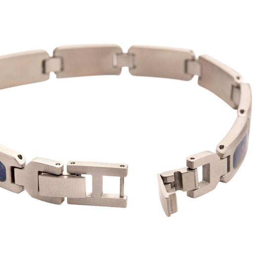 Men's Stainless Steel Lapis Lazuli Link Bracelet