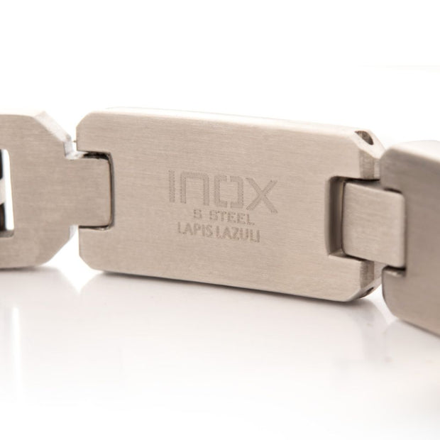 Matte Finish Stainless Steel Lapis Lazuli Stone Inlay Sizeable Link Bracelet