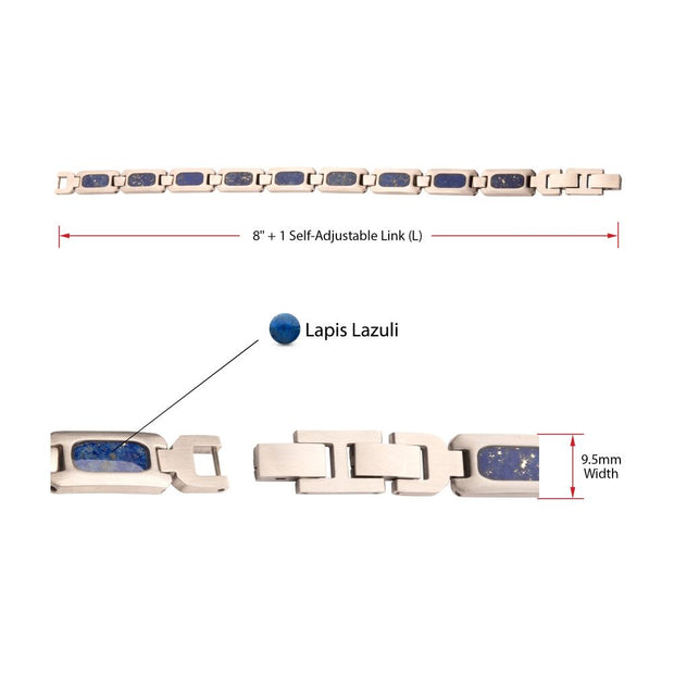Matte Finish Stainless Steel Lapis Lazuli Stone Inlay Sizeable Link Bracelet