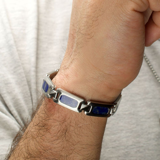 Men's Stainless Steel Lapis Lazuli Link Bracelet