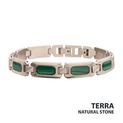Matte Finish Stainless Steel Malachite Stone Inlay Sizeable Link Bracelet