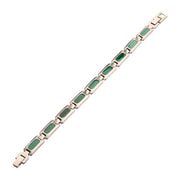 Matte Finish Stainless Steel Malachite Stone Inlay Sizeable Link Bracelet